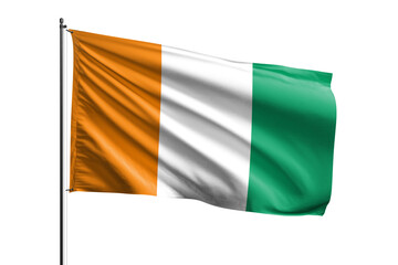 3d illustration flag of Ivory Coast. Ivory Coast flag waving isolated on white background with clipping path. flag frame with empty space for your text.
