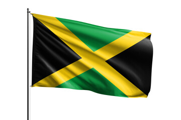 Fototapeta premium 3d illustration flag of Jamaica. Jamaica flag waving isolated on white background with clipping path. flag frame with empty space for your text.