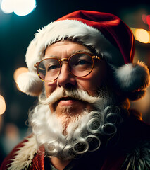 Papá Noel con gafas redondas, carácter real - obrazy, fototapety, plakaty