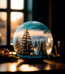 Bola de cristal con nieve de arbol de navidad
