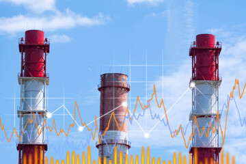 No smoke from industrial pipes close up. against the blue sky. Heating price increase schedule