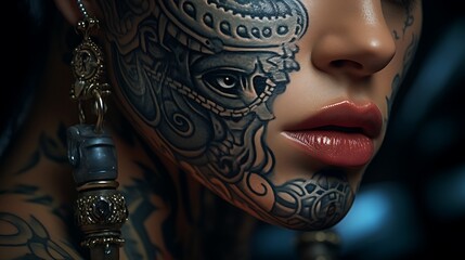 Tattooed back, thighs, arms - a look over the shoulder,,  the art of tattooing generated with AI technology