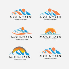 Set of vector mountain and outdoor adventure logos