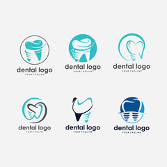 Set bundle of dental and tree logo design template with line art style Premium Vector