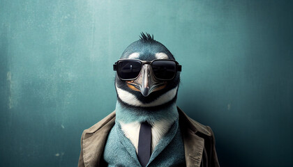 Skurril Tiere lustig mit Sonnenbrille Pinguin Brillenmode Werbung Marketing Optiker Generative AI  - obrazy, fototapety, plakaty