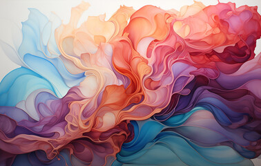 Fototapeta premium Muted Composition: Lovely and Colorful Watercolor Oceans in Light Indigo and Dark Red, Light Brown and Cyan