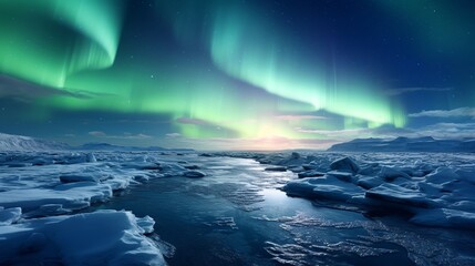 Aurora Borealis Dancing Over Frozen Arctic Landscape