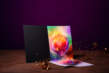 Message card mock up, postcard style festive card, special occasions in dark cozy setting