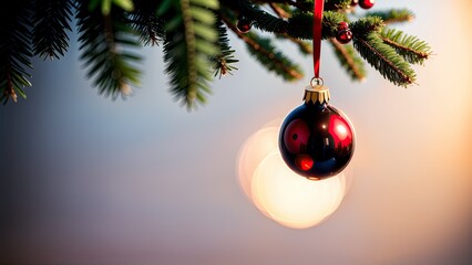 Christmas tree with ornaments, close-up. Holidays concept. Merry Christmas