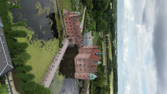 Aerial view of the castle near Copenhagen, Denmark. Old medieval building with architecture. High quality 4k footage