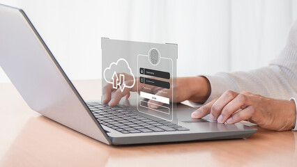 User authentication system with username and password cyber security concept Security technology protects personal information. cyber security concept