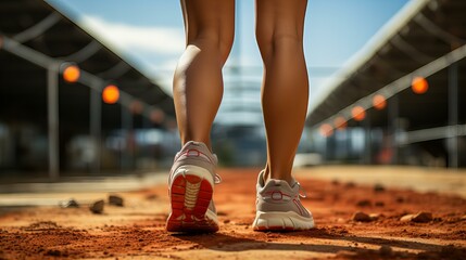 Healthy Start in 2024: woman wear running shoes starting, challenge, new year resolution, the concept of beginning the year 2024 with a commitment to a healthy lifestyle and fitness routine.