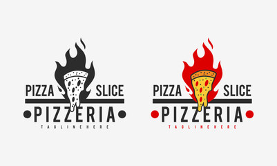  hot pizzeria restaurant vintage logo design. pizza slice symbol for food drink and restaurant. - obrazy, fototapety, plakaty
