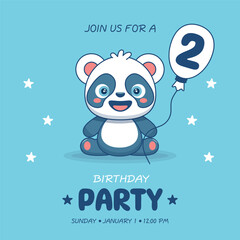 Fototapeta na wymiar Cute baby boy panda. Birthday invitation for 2 year. Vector illustration