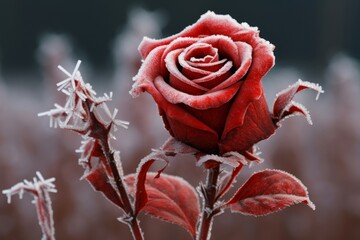 Fragile Frozen red rose. Natural flower. Generate Ai