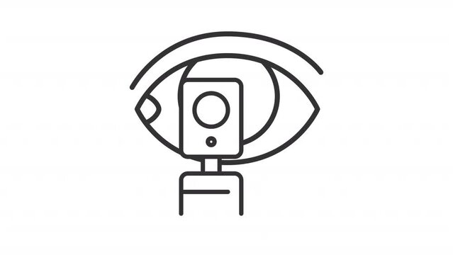 2D black creative thin line animation of eye test, HD video with transparent background, seamless loop 4K video representing medical diagnostic equipment.
