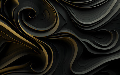 A luxurious digital artwork featuring sleek black waves with golden contours, lifting elegance and depth. Widescreen, 16:10 ratio