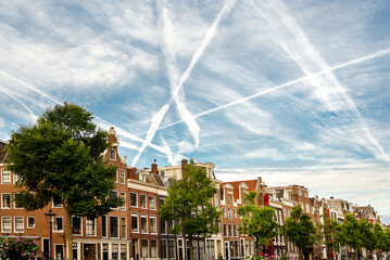 Traditional Dutch Baroque and Gothic old architecture in Amsterdam from 17th century.