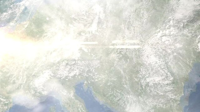 Zoom in from space and focus on Tulln, Austria. 3D Animation. Background for travel intro. Elements of this image furnished by NASA	