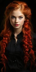 Naklejka premium serene sophistication: a woman's refined allure captured with loose braids and classic elegance