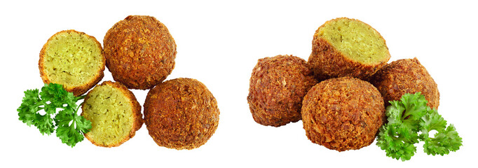 falafel ball isolated on a white background. Top view. Flat lay.