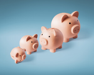 Financial growth: group of many piggy banks