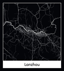 Minimal city map of Lanzhou (China Asia)