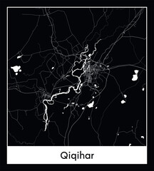 Minimal city map of Qiqihar (China Asia)