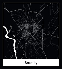 Minimal city map of Bareilly (India Asia)