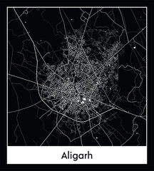 Minimal city map of Aligarh (India Asia)