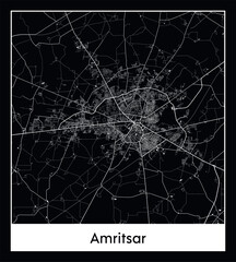 Minimal city map of Amritsar (India Asia)