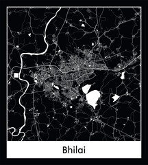 Minimal city map of Bhilai (India Asia)