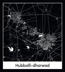Minimal city map of Hubballi-dharwad (India Asia)