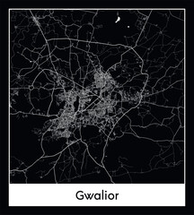 Minimal city map of Gwalior (India Asia)