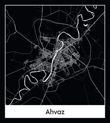 Minimal city map of Ahvaz (Iran Asia)