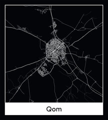 Minimal city map of Qom (Iran Asia)