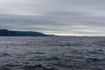 A panoramic view of the Cape Breton Island Coast line cliff scenic Cabot Trail route, Nova Scotia Hghlands Canada