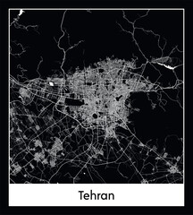 Minimal city map of Tehran (Iran Asia)