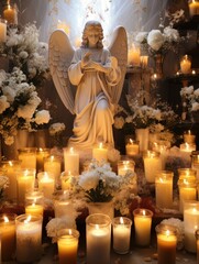 Praying Angel figure during christian All Saints Day event AI