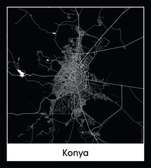 Minimal city map of Konya (Turkey Asia)