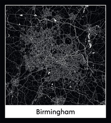 Minimal city map of Birmingham (United Kingdom Europe)