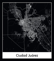 Minimal city map of Ciudad Juarez (Mexico North America)