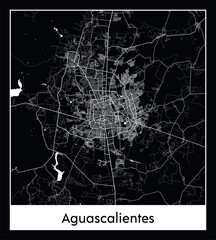 Minimal city map of Aguascalientes (Mexico North America)