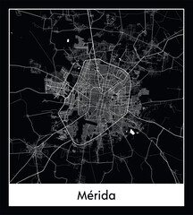 Minimal city map of Merida (Mexico North America)