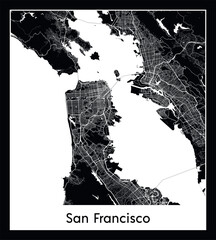 Minimal city map of San Francisco (United States North America)