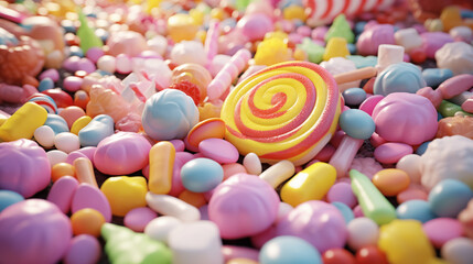 Vibrant candy assortment with lollipop.