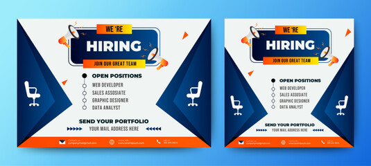 Recruitment advertising template. Recruitment Poster, Job hiring poster, social media, banner, flyer. Digital announcement job vacancies layout	
