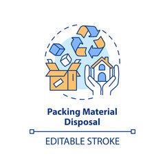 2D editable packing material disposal icon representing moving service, simple isolated vector, multicolor thin line illustration.