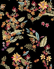 Summer and winter colors vibrant flowers seamless pattern