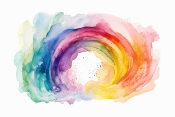 Rainbow and Clouds Watercolor Print for Baby Girl's Room on white background. AI generated